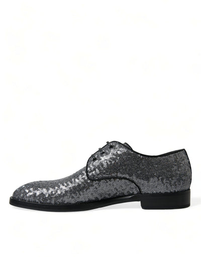 Dolce & Gabbana Silberne paillettenbesetzte Schnürschuhe für Männer Derby Dress Schuhe