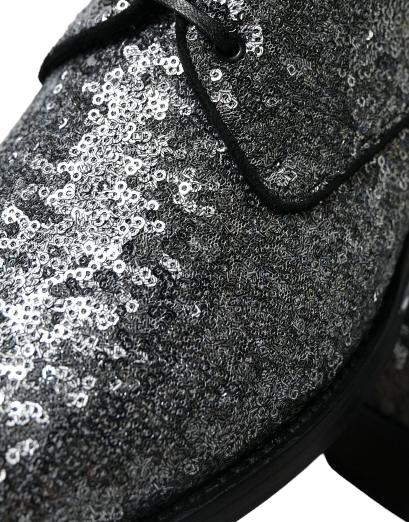 Dolce & Gabbana Silberne paillettenbesetzte Schnürschuhe für Männer Derby Dress Schuhe