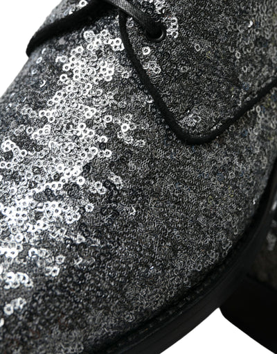 Dolce & Gabbana Silberne paillettenbesetzte Schnürschuhe für Männer Derby Dress Schuhe