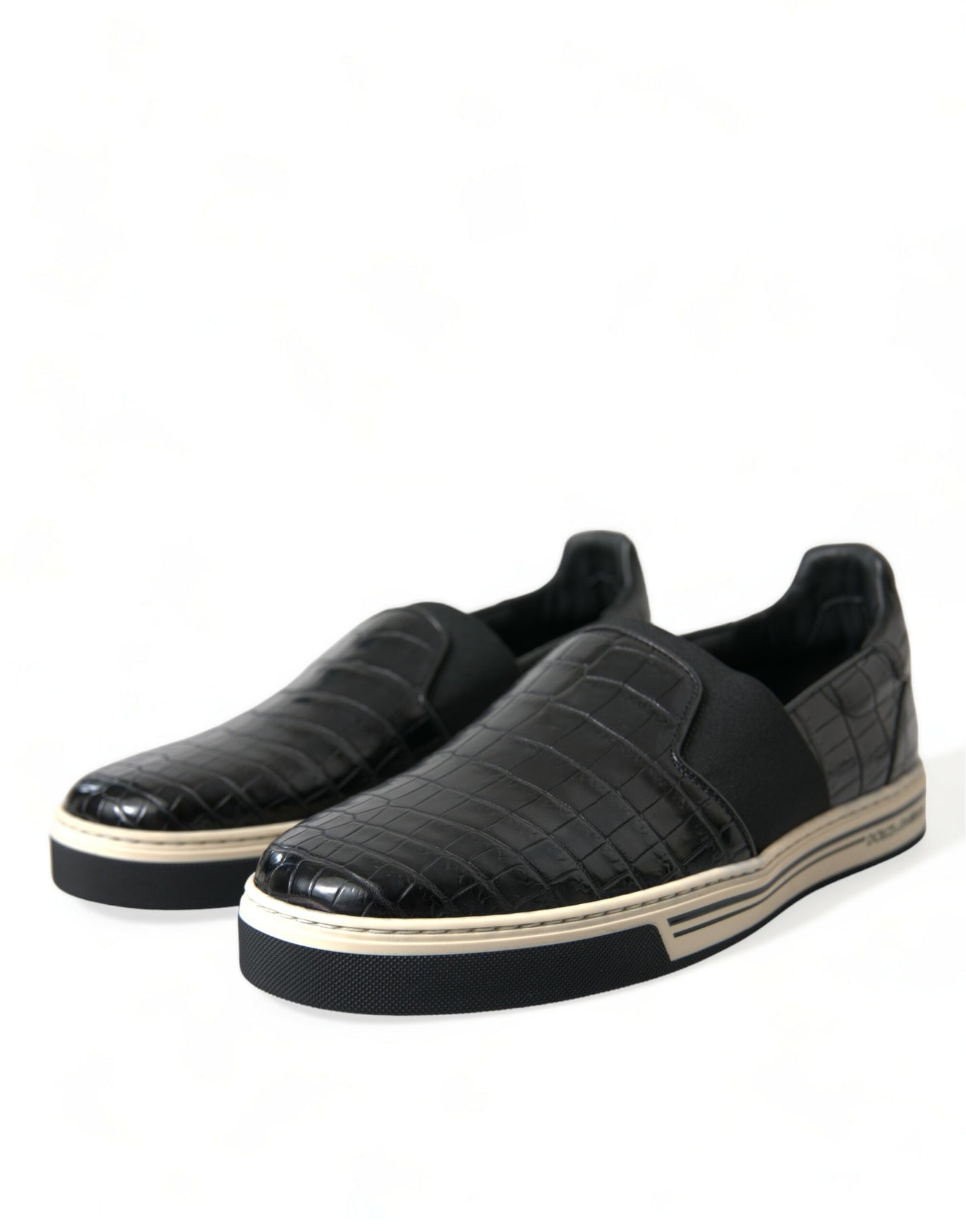 Dolce & Gabbana Schwarz Kroko Exotische Leder Turnschuhe Schuhe