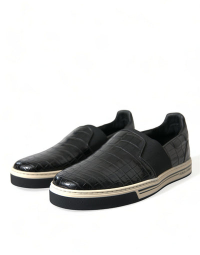 Dolce & Gabbana Schwarz Kroko Exotische Leder Turnschuhe Schuhe