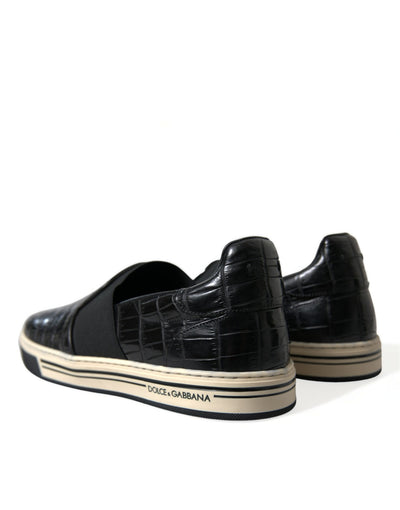 Dolce & Gabbana Schwarz Kroko Exotische Leder Turnschuhe Schuhe
