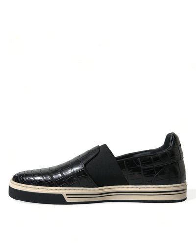 Dolce & Gabbana Schwarz Kroko Exotische Leder Turnschuhe Schuhe