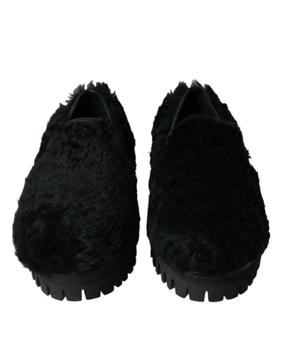 Dolce & Gabbana Schwarz Pelz Leder Hausschuhe Kleid Schuhe