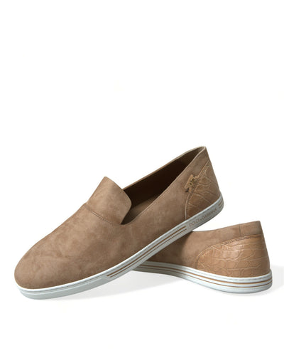 Dolce & Gabbana Beige Wildleder Kaiman Männer Loafers Pantoffeln Schuhe