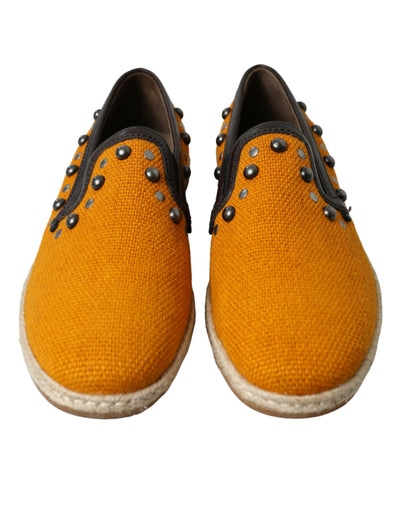 Dolce & Gabbana Orange Leinen Leder Nieten Loafers Schuhe