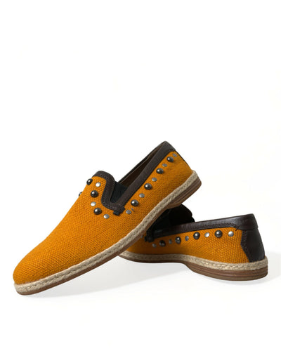 Dolce & Gabbana Orange Leinen Leder Nieten Loafers Schuhe