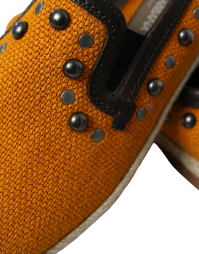 Dolce & Gabbana Orange Leinen Leder Nieten Loafers Schuhe
