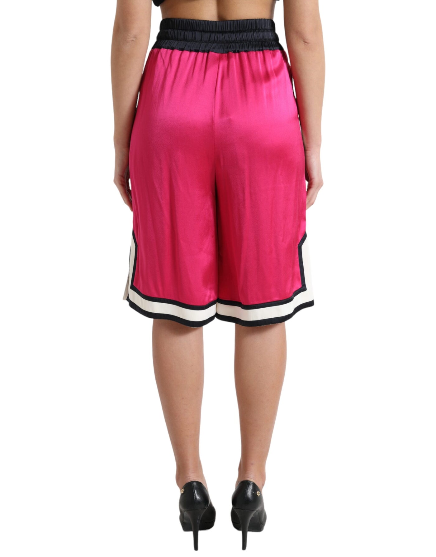 Dolce & Gabbana Rosa Viskose-Jersey-Logo-Shorts mit hoher Taille