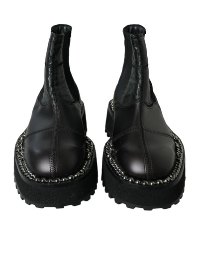 Dolce & Gabbana Schwarz Leder Slip On Stretch Chelsea Boots Schuhe