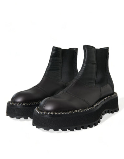 Dolce & Gabbana Schwarz Leder Slip On Stretch Chelsea Boots Schuhe