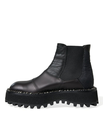 Dolce & Gabbana Schwarz Leder Slip On Stretch Chelsea Boots Schuhe