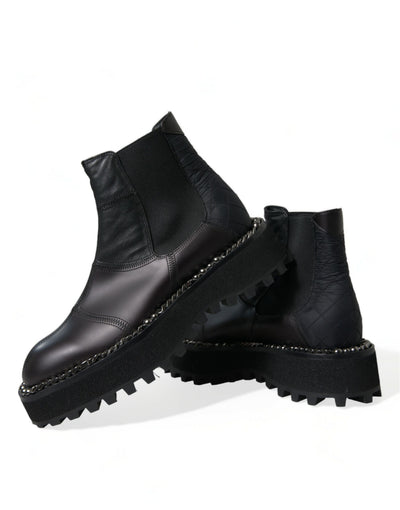 Dolce & Gabbana Schwarz Leder Slip On Stretch Chelsea Boots Schuhe