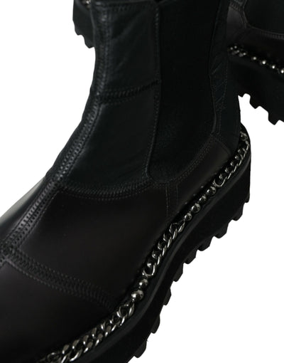 Dolce & Gabbana Schwarz Leder Slip On Stretch Chelsea Boots Schuhe