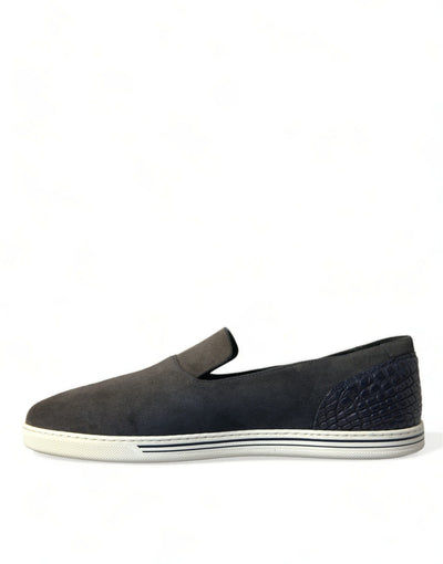 Dolce & Gabbana Blau Wildleder Kaiman Männer Loafers Pantoffeln Schuhe