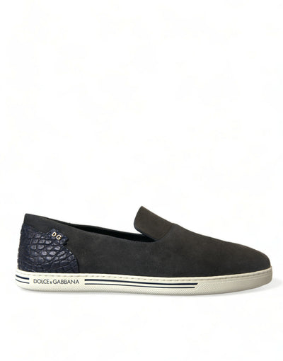 Dolce & Gabbana Blau Wildleder Kaiman Männer Loafers Pantoffeln Schuhe