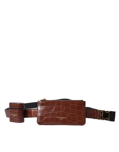 Dolce & Gabbana Brown Alligator Leder Airpods Fall Münze Geldbeutel Brieftasche