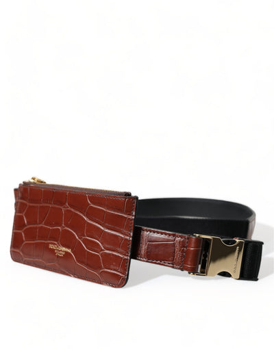 Dolce & Gabbana Brown Alligator Leder Airpods Fall Münze Geldbeutel Brieftasche