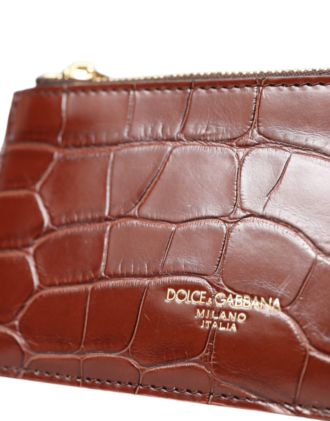 Dolce & Gabbana Brown Alligator Leder Airpods Fall Münze Geldbeutel Brieftasche
