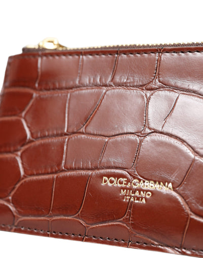 Dolce & Gabbana Brown Alligator Leder Airpods Fall Münze Geldbeutel Brieftasche