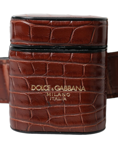Dolce & Gabbana Brown Alligator Leder Airpods Fall Münze Geldbeutel Brieftasche
