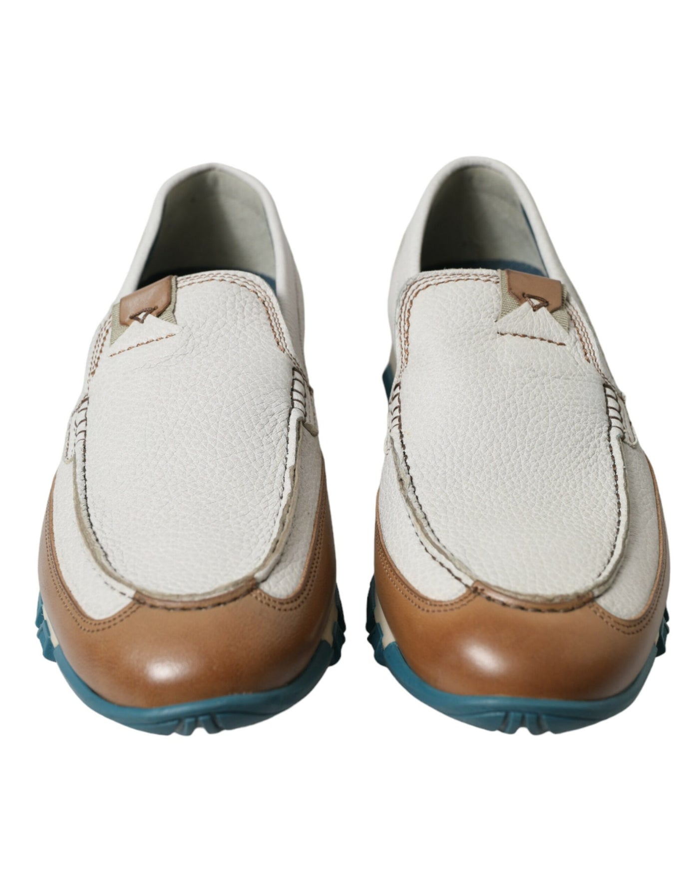 Dolce & Gabbana Weiß Braun Leder Slip On Männer Mokassin Schuhe