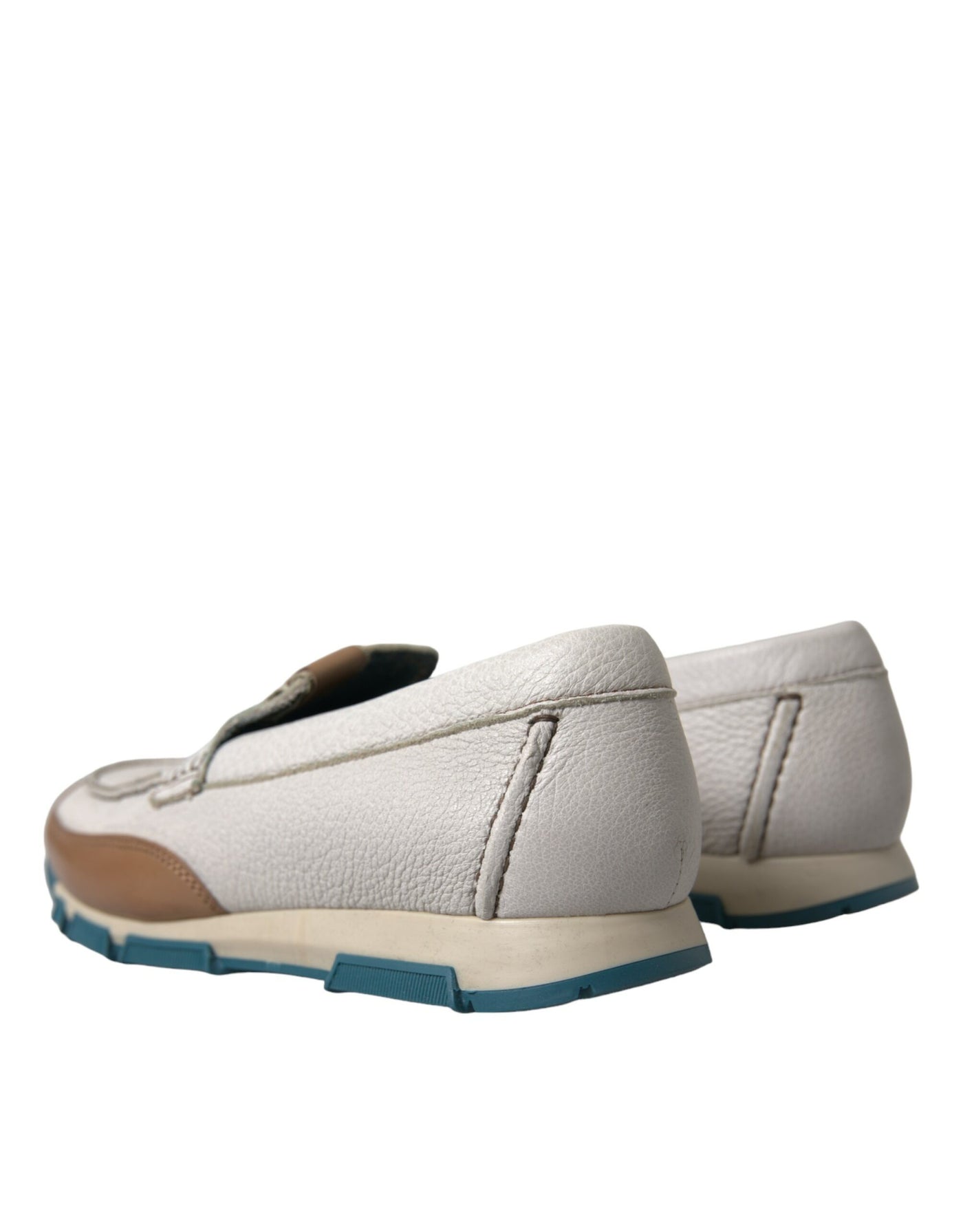Dolce & Gabbana Weiß Braun Leder Slip On Männer Mokassin Schuhe