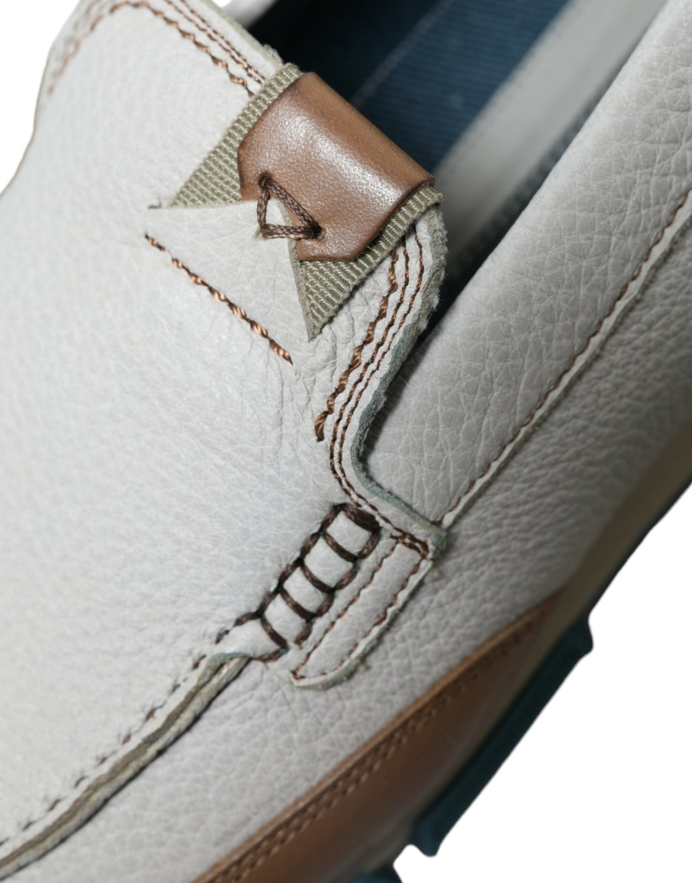 Dolce & Gabbana Weiß Braun Leder Slip On Männer Mokassin Schuhe