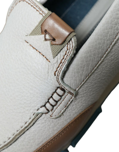 Dolce & Gabbana Weiß Braun Leder Slip On Männer Mokassin Schuhe
