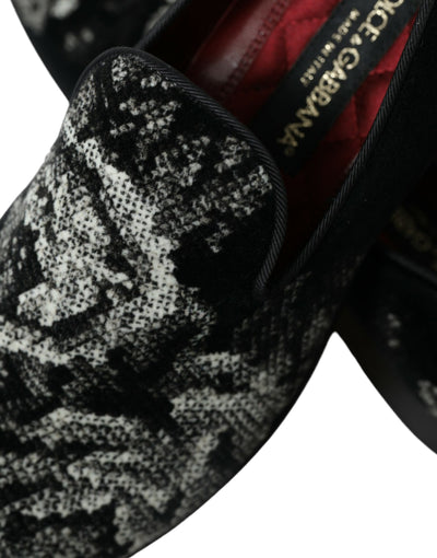 Dolce & Gabbana Schwarz Floral Hausschuhe Männer Loafers Kleid Schuhe