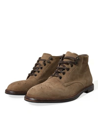 Dolce & Gabbana Braune Leder Schnürstiefel Schuhe