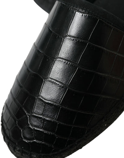 Dolce & Gabbana Schwarze Exotische Leder Espadrilles Slip On Schuhe