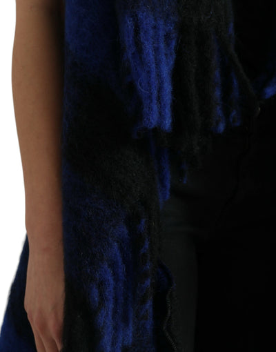 Dolce & Gabbana Schwarz Blau Büffelkaro Poncho Mantel Pullover