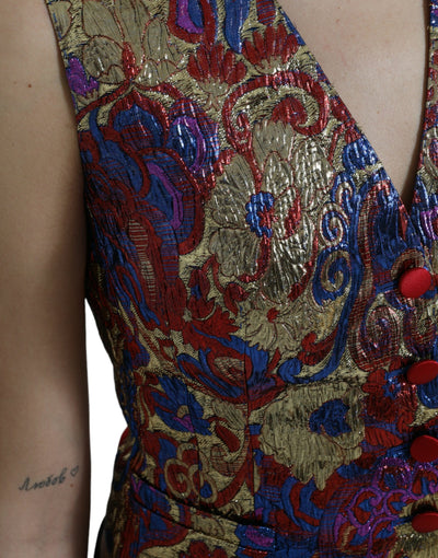Dolce & Gabbana Multicolor Jacquard-Knopfweste Weste Top
