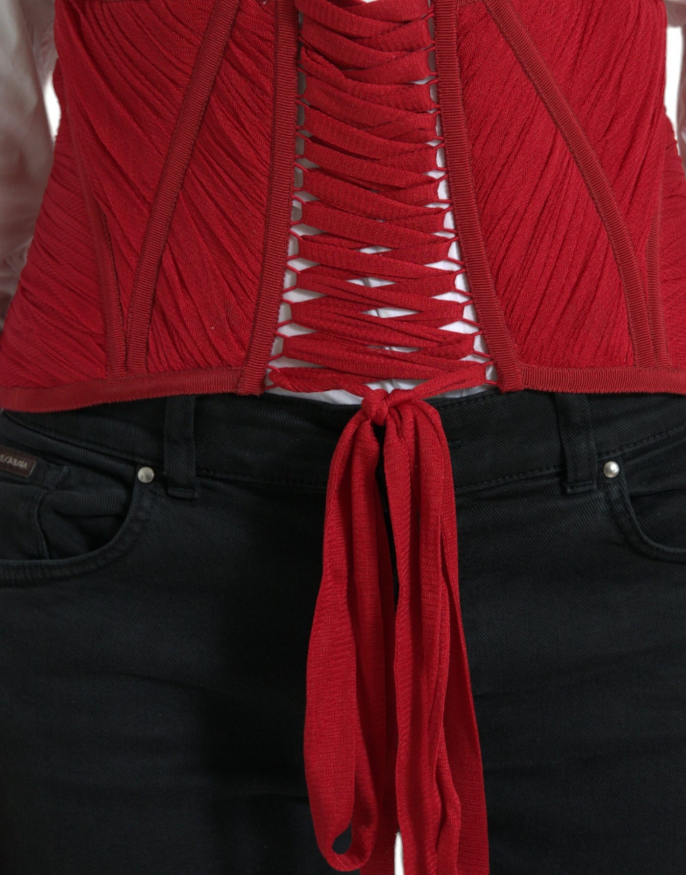Dolce & Gabbana Roter Seidengürtel Taille Schnürung Riemen Korsett