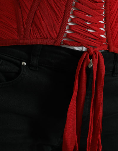 Dolce & Gabbana Roter Seidengürtel Taille Schnürung Riemen Korsett