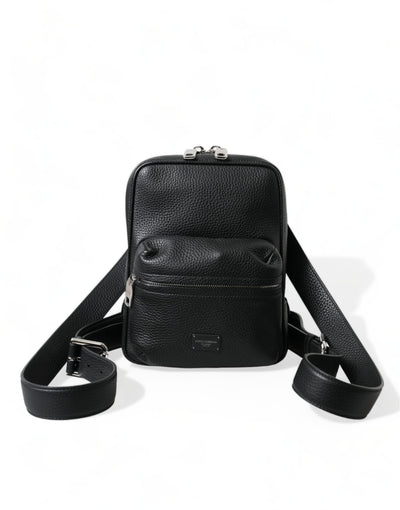 Dolce & Gabbana Schwarzes Kalbsleder Logo Palermo Rucksack Tasche