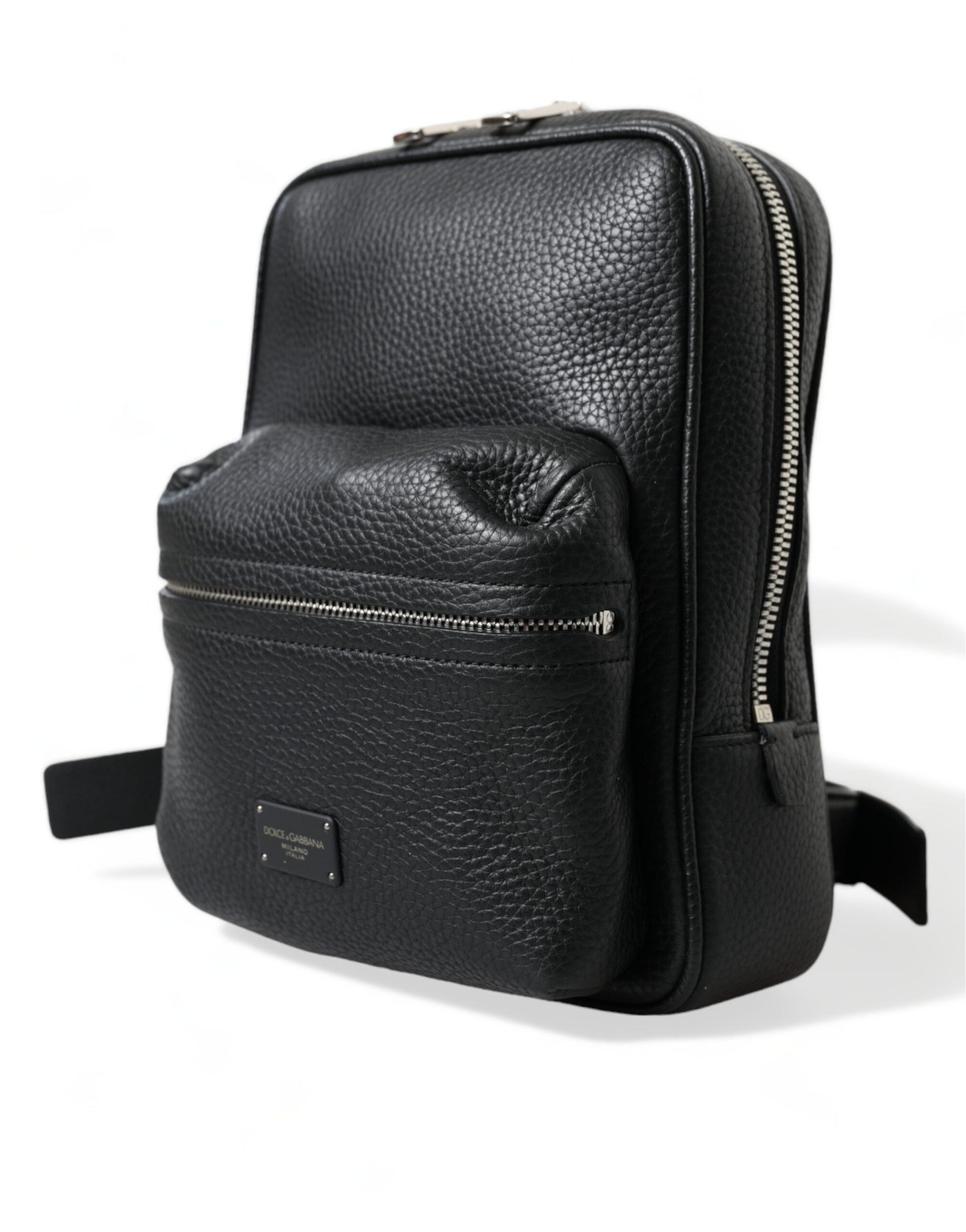 Dolce & Gabbana Schwarzes Kalbsleder Logo Palermo Rucksack Tasche