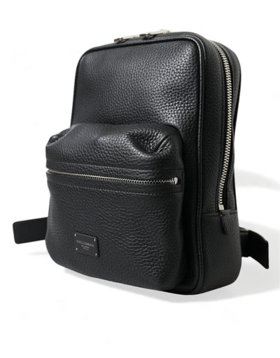 Dolce & Gabbana Schwarzes Kalbsleder Logo Palermo Rucksack Tasche