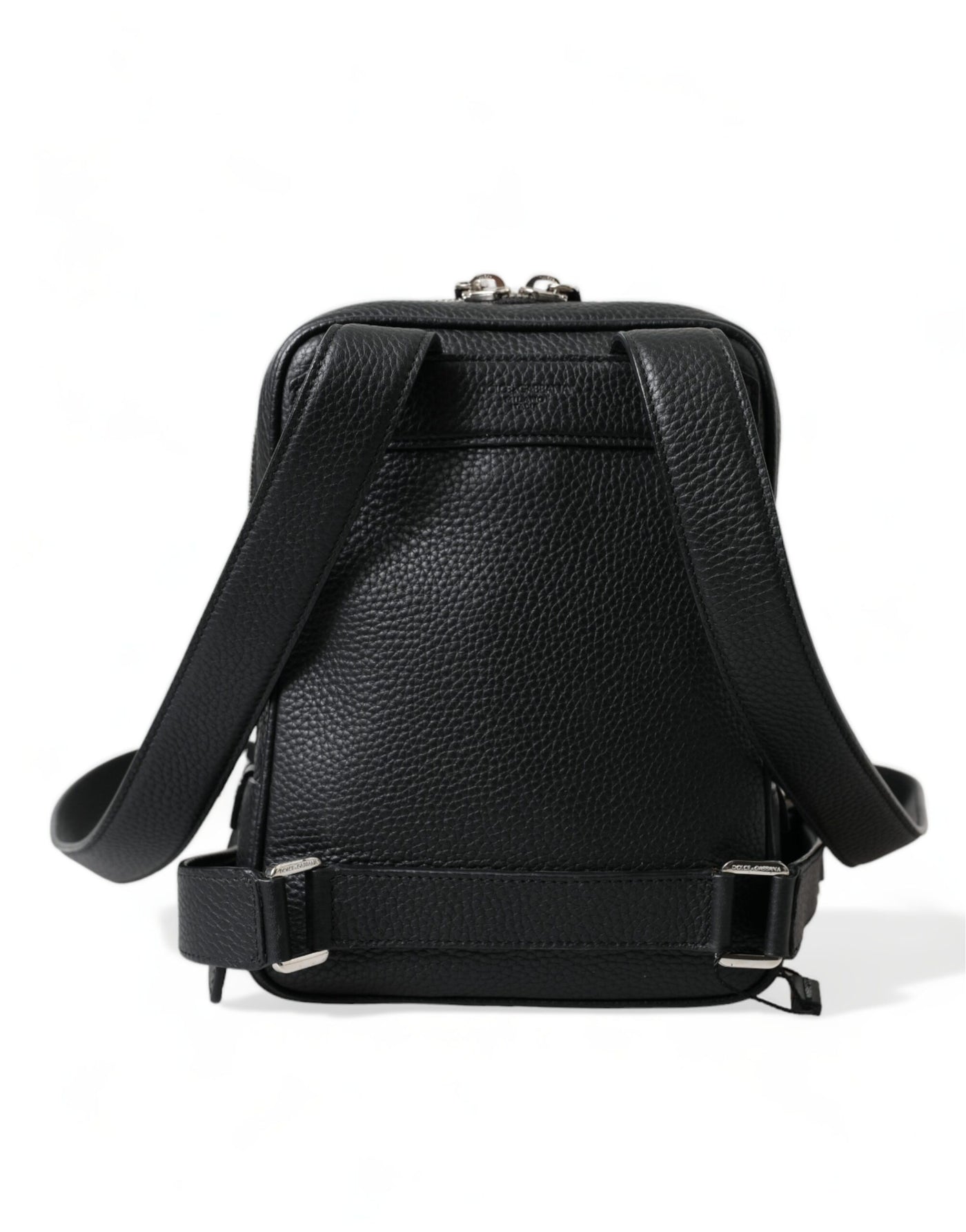 Dolce & Gabbana Schwarzes Kalbsleder Logo Palermo Rucksack Tasche