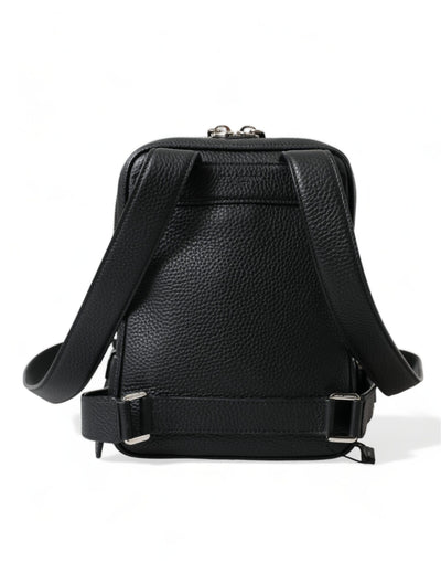 Dolce & Gabbana Schwarzes Kalbsleder Logo Palermo Rucksack Tasche