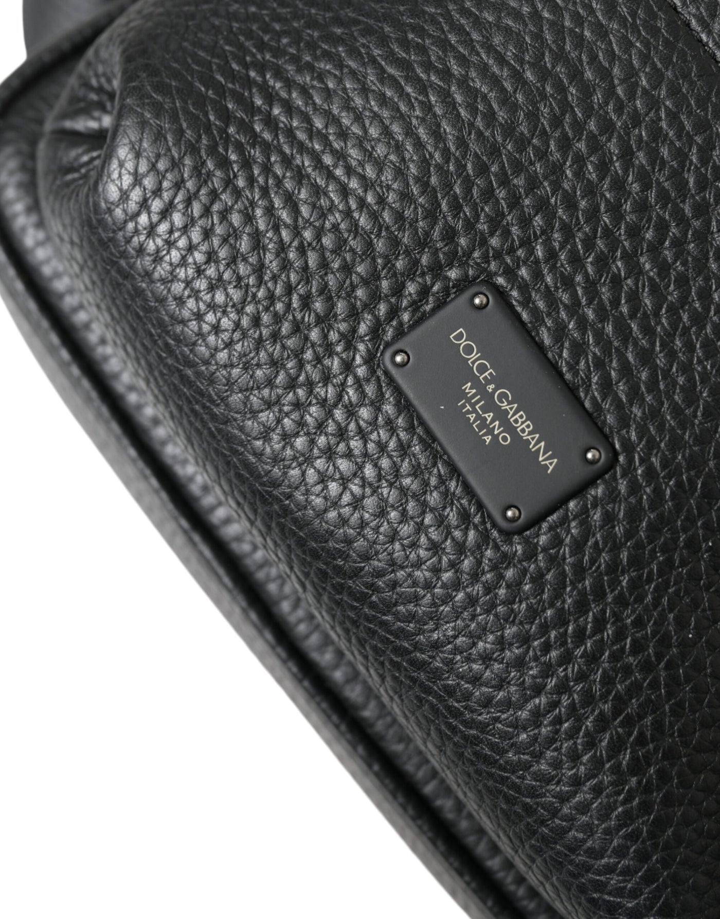Dolce & Gabbana Schwarzes Kalbsleder Logo Palermo Rucksack Tasche