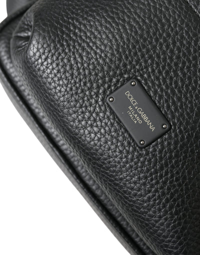 Dolce & Gabbana Schwarzes Kalbsleder Logo Palermo Rucksack Tasche