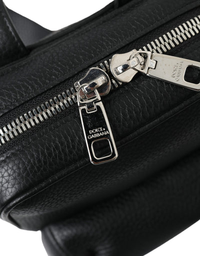 Dolce & Gabbana Schwarzes Kalbsleder Logo Palermo Rucksack Tasche