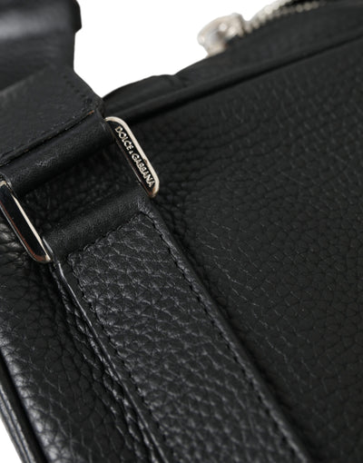 Dolce & Gabbana Schwarzes Kalbsleder Logo Palermo Rucksack Tasche