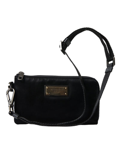 Dolce & Gabbana Schwarzes Nylon Logo Plaque Schlüsselanhänger Tasche Clutch