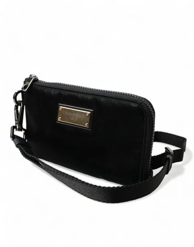 Dolce & Gabbana Schwarzes Nylon Logo Plaque Schlüsselanhänger Tasche Clutch