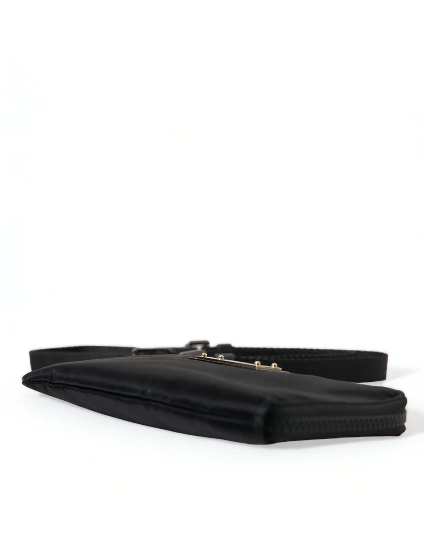 Dolce & Gabbana Schwarzes Nylon Logo Plaque Schlüsselanhänger Tasche Clutch