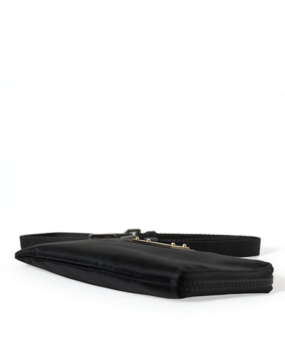 Dolce & Gabbana Schwarzes Nylon Logo Plaque Schlüsselanhänger Tasche Clutch