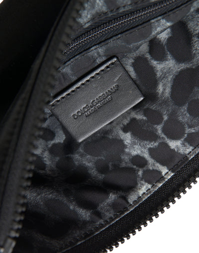 Dolce & Gabbana Schwarzes Nylon Logo Plaque Schlüsselanhänger Tasche Clutch